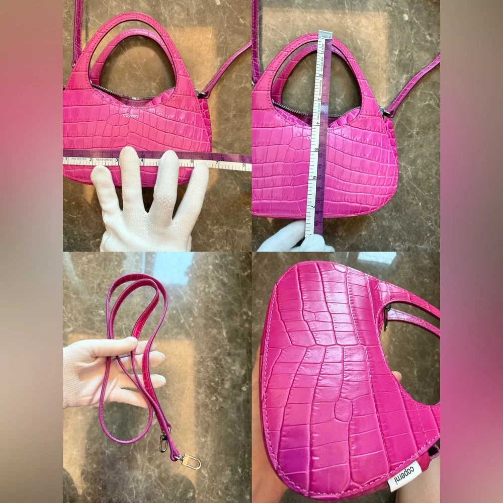 Coperni Fuchsia Croc-Embossed Mini Crossbody Bag